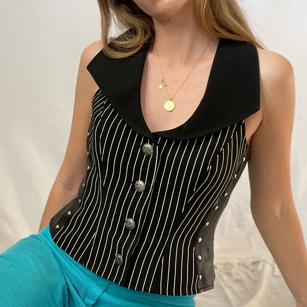 Vintage 90s NWT John Murrough Leather Embellished Vest